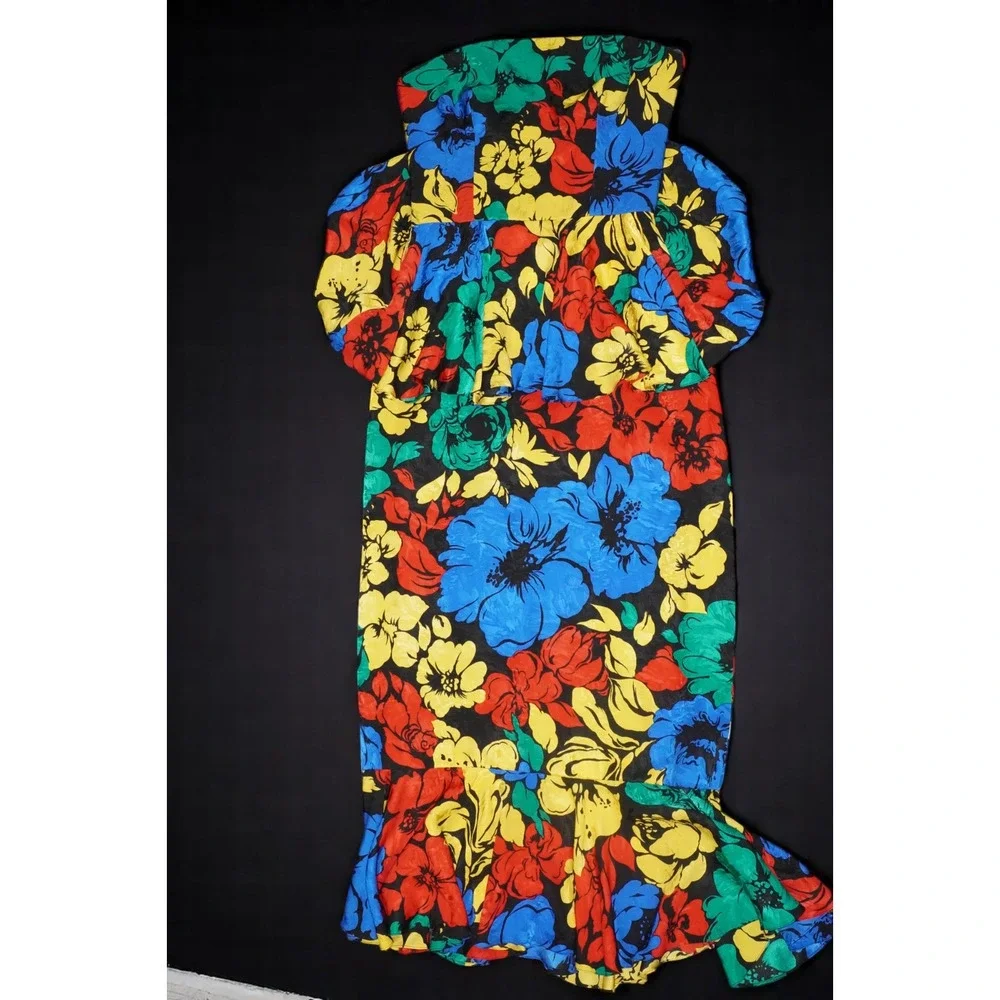 Vintage Mr. Blackwell 100% Silk Strapless Peplum Wiggle Dress – Multicolor Flora - Picture 9 of 10